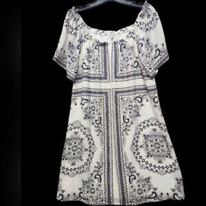 Women's Off Shoulder Babydoll Mini Swing Graphic Dress LARGE